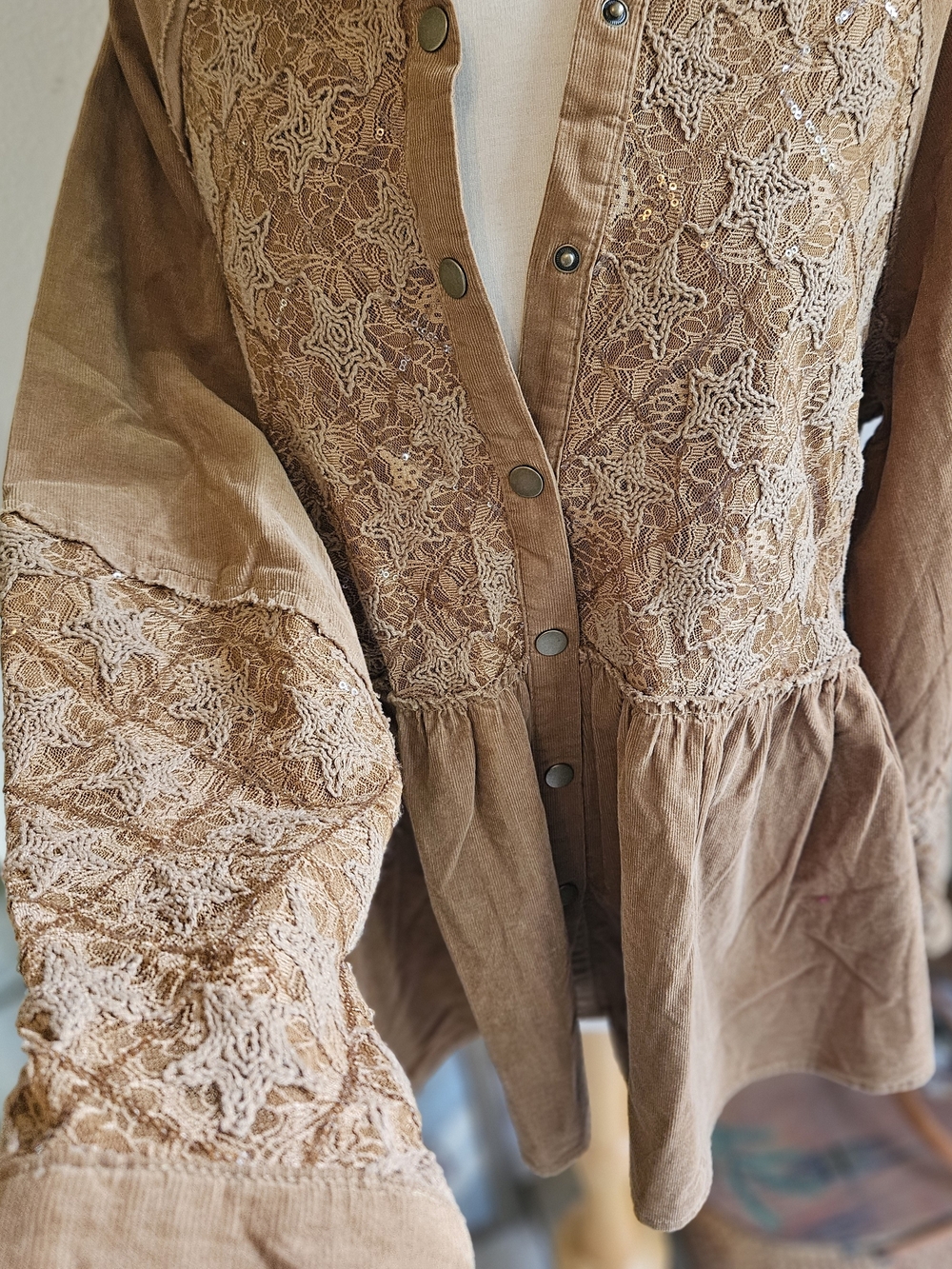 Embroidered Stars Peplum Tunic Jacket in Brown